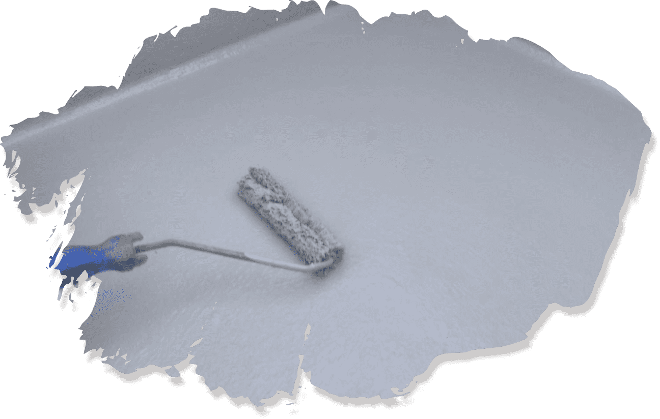 防水施工後のバルコニーの床面。グレーの防水塗装が均一に仕上げられ、隅まで丁寧に塗られている