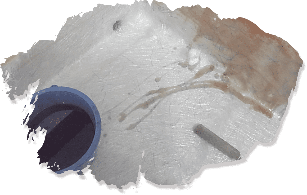 ガラス繊維で覆われたパネルのクローズアップ画像。青いパイプの開口部が見える