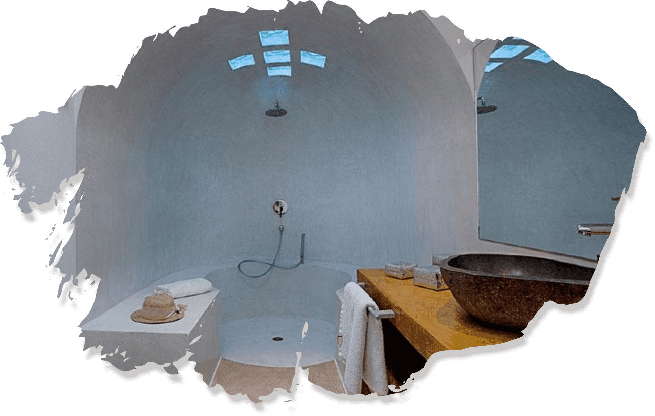 シャープなデザインが目を引く、黒いコンクリート製のカウンター